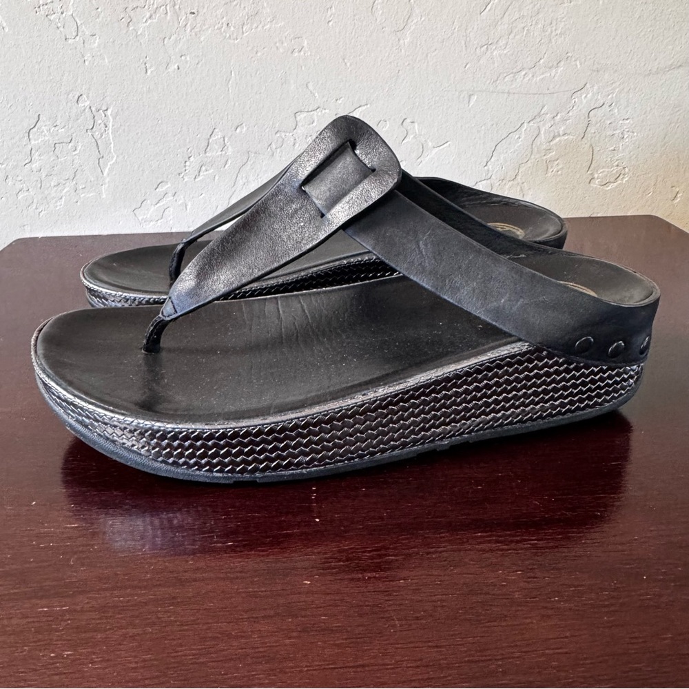 FitFlop Ibiza Thong Wedge Sandals Leather Style 401-001 - Picture 2 of 6